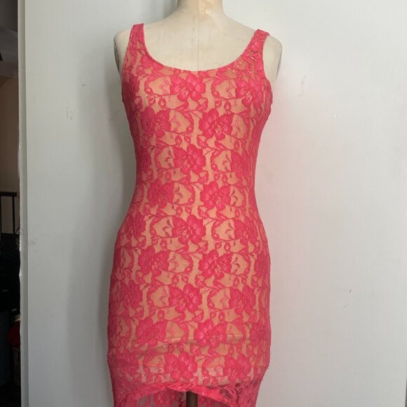 Pink Floral Lace Hi-Low Dress - Picture 10 of 12